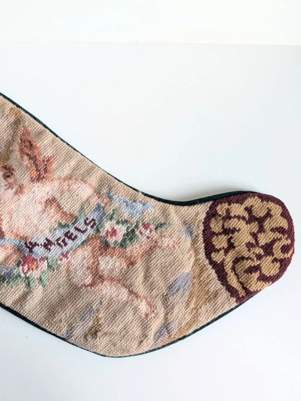Vtg Handmade Christmas Wool Needlepoint Stocking 